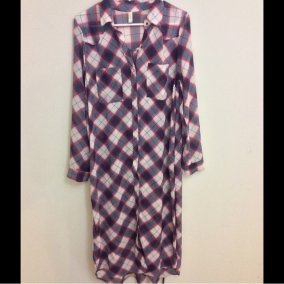 FREE PEOPLE Plaid Sheer Maxi Dress / Duster Cover-up Sz M - Picture 2 of 4